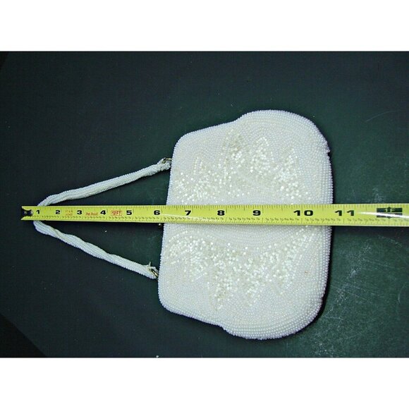 Vintage Seed Bead Mini Kiss Lock Bag Purse White Safco Evening Clutch Handbag 5" - Picture 9 of 13